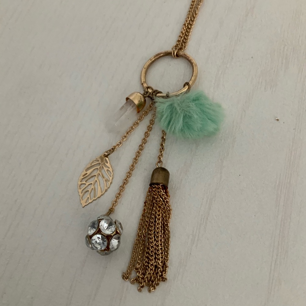 Gold and green long necklace